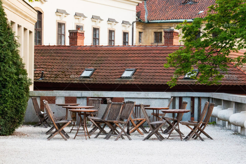 Empty rooftop restaurant 