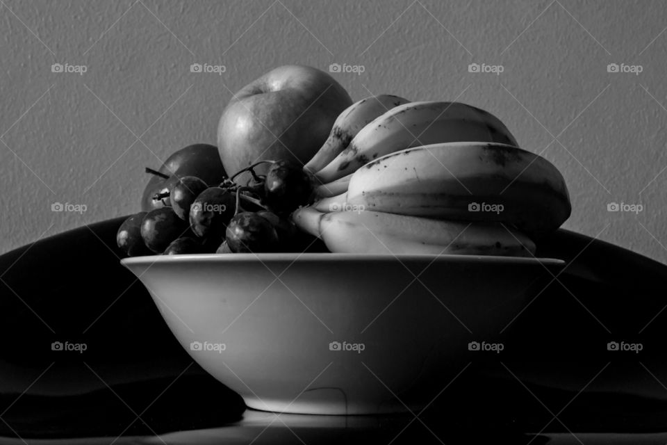 Black and white of bascket of fruits