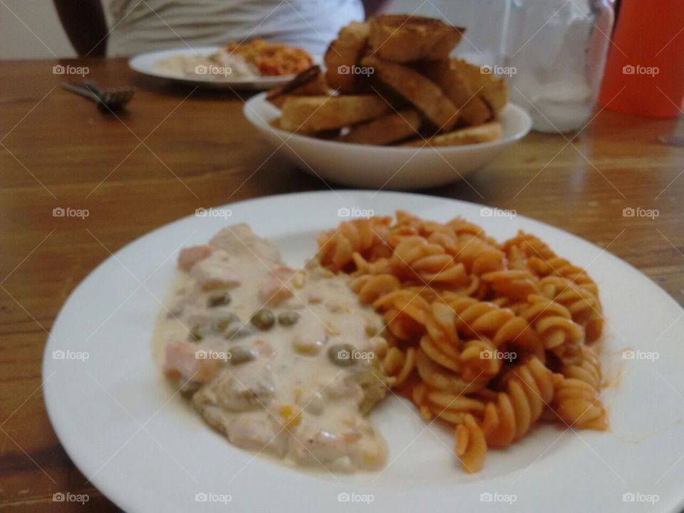 cream fish and pasta. a delightful dinner I madre with muy girlfriend