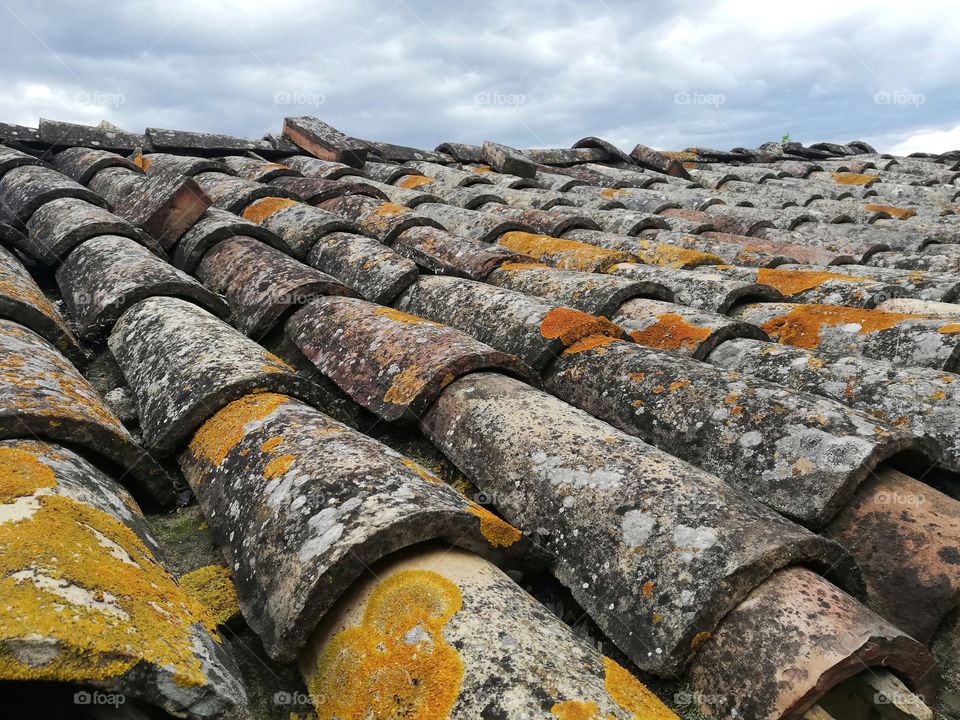 Detail of an old tiled roof