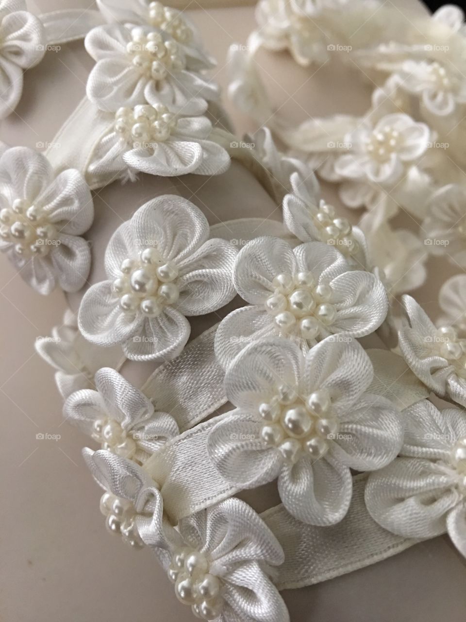 Close up beaded floral trim