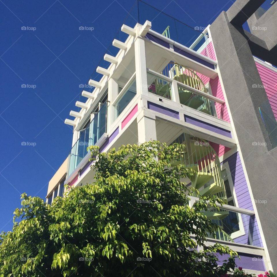 Pink House on the Beach. Taken from a footpath right on the beach in Santa Monica, CA.