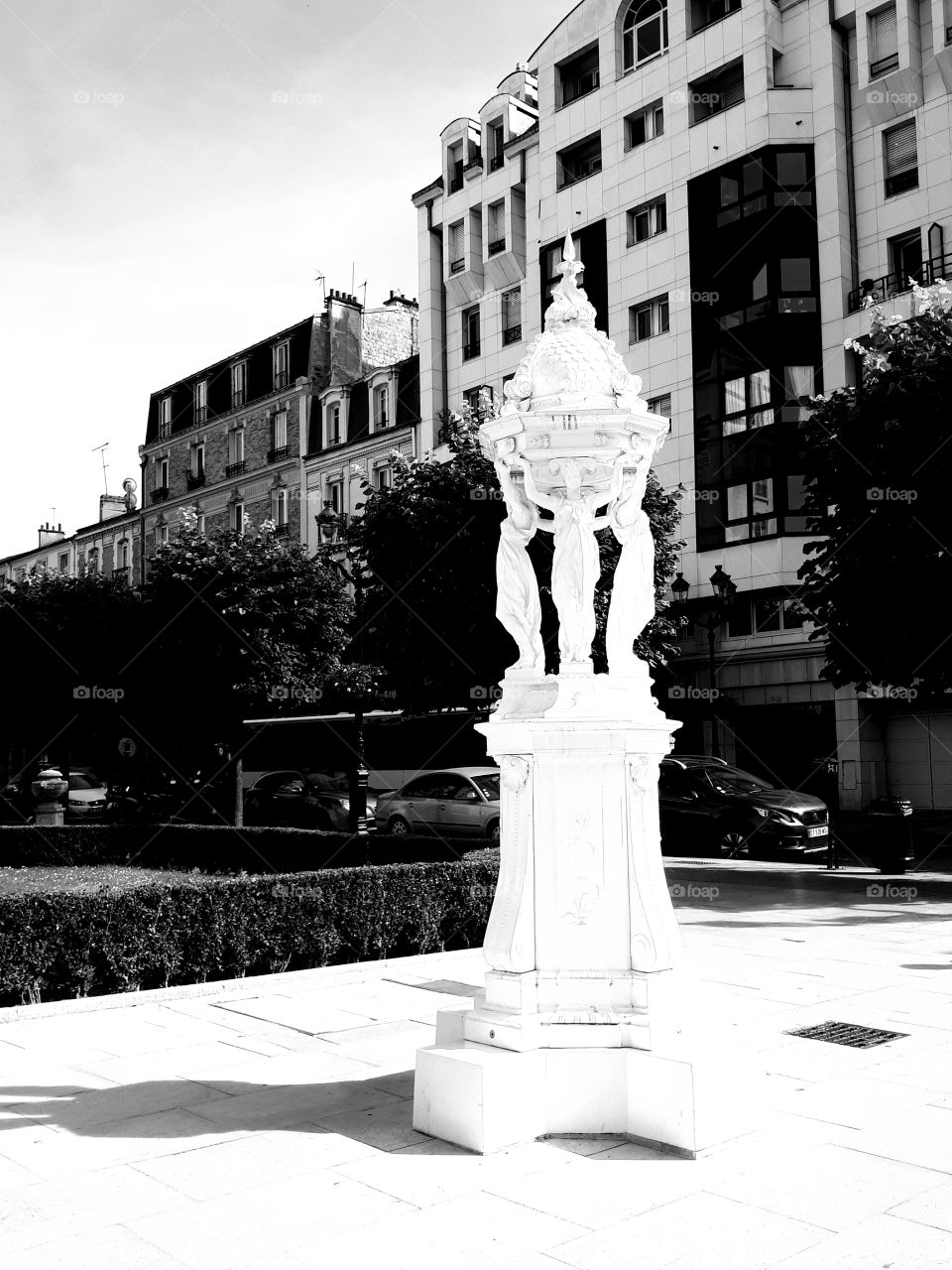 Black and white street monument