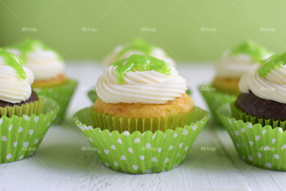 Cupcakes with Green Background 