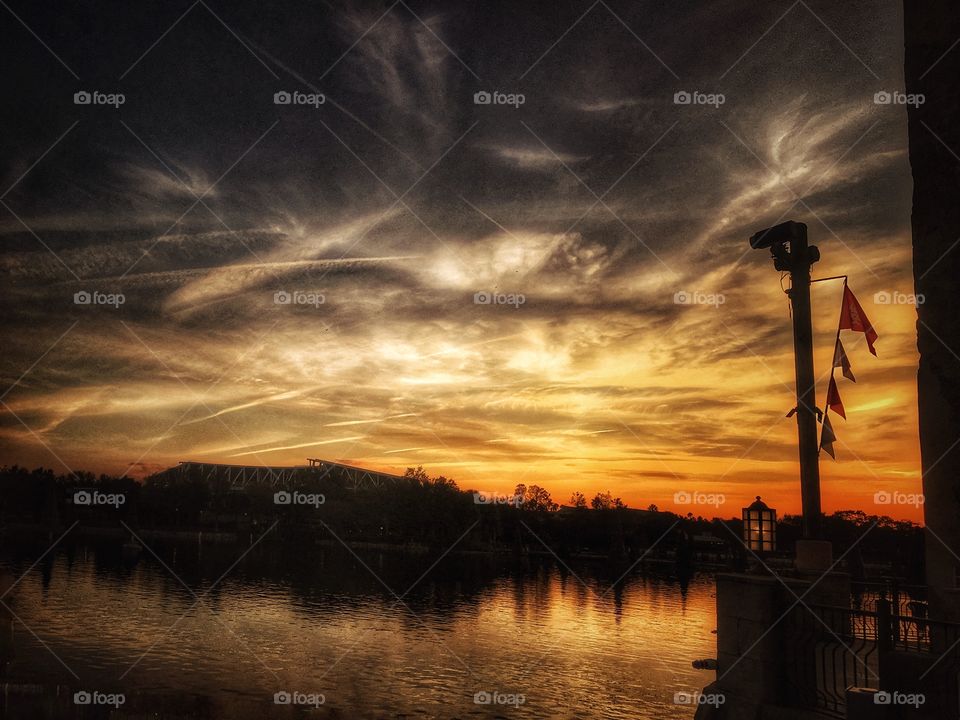 Sunset over looking a lake 