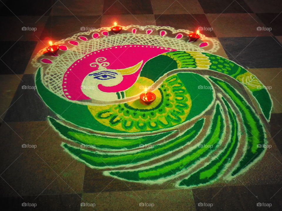 color full rangoli art in festival