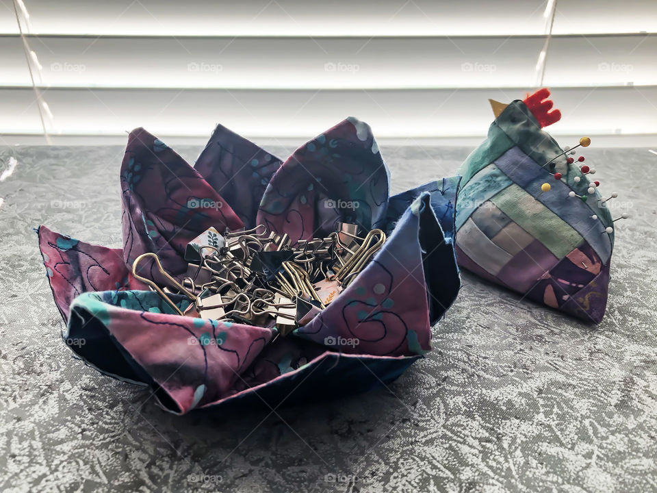 DIY fabric lotus bowl and pin cushion