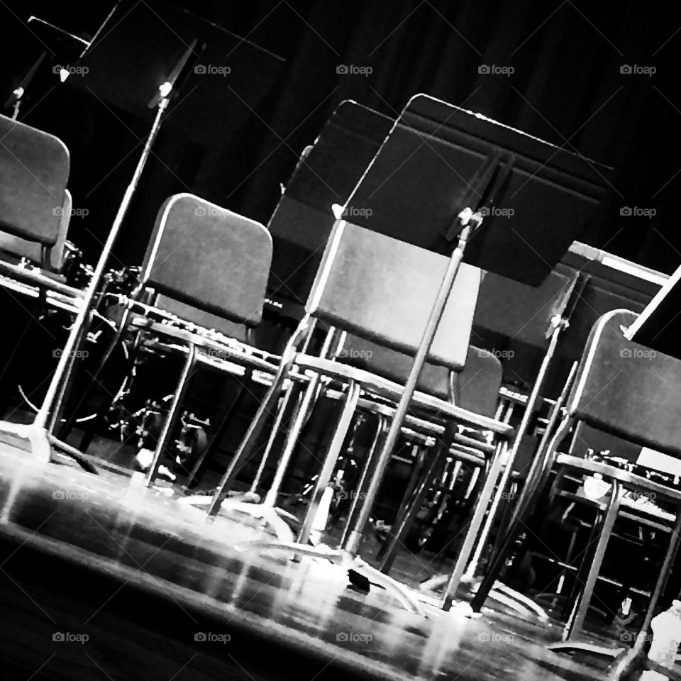 Music stands and chairs for a band concert 