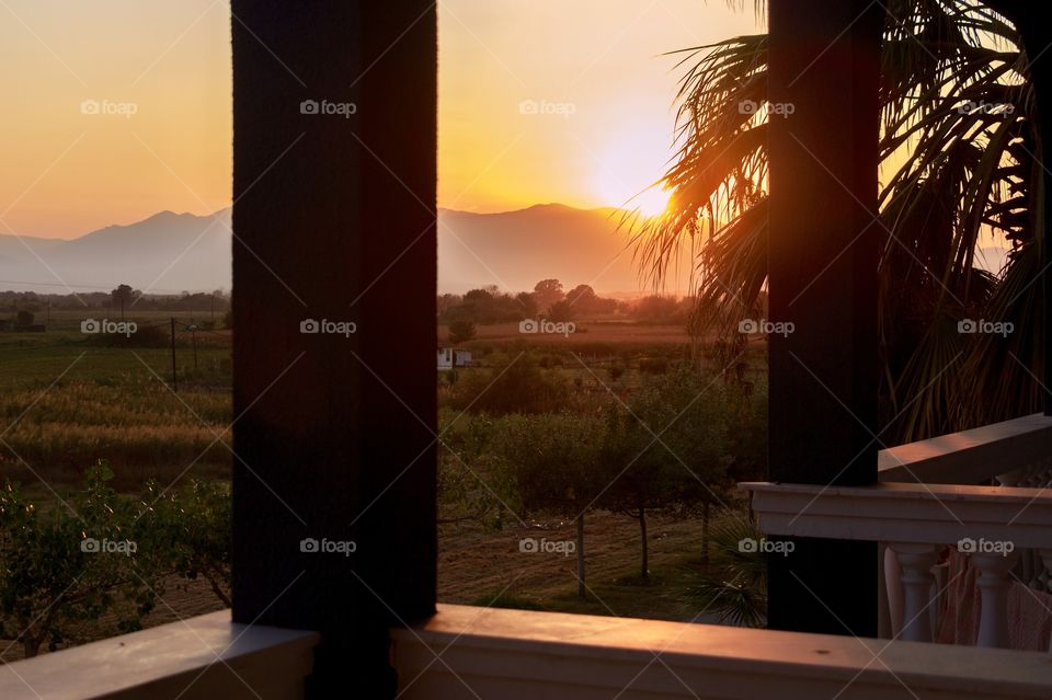 Beautiful sunset over the Mountain in Greece