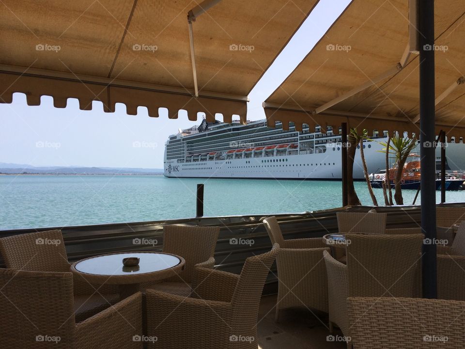 I spy a cruise ship. Port of Katakolo, Greece