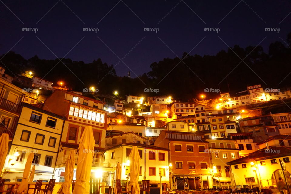 Houses#town#night#lights#windows#sky