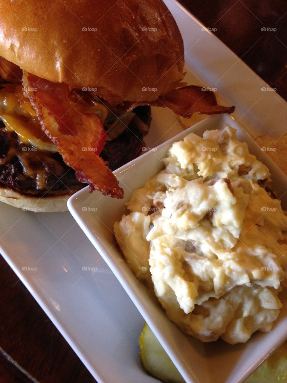 Sweet Sugar Bacon Cheeseburger and Potato Salad 