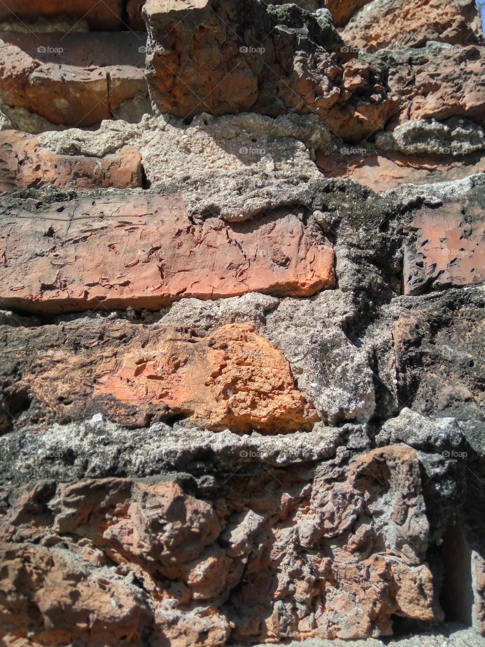 close up to brick wall layers