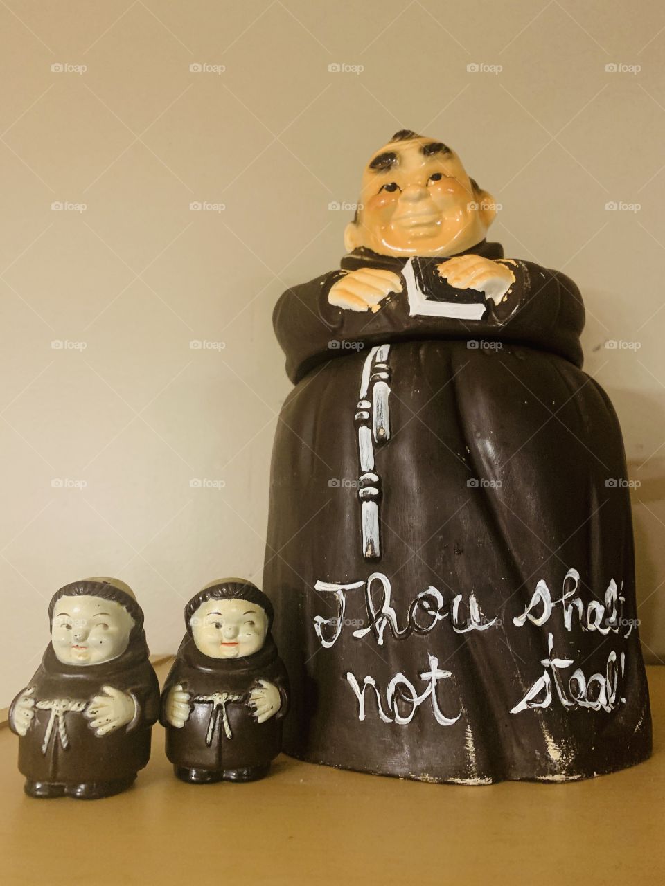 Monk cookie jar and salt and pepper