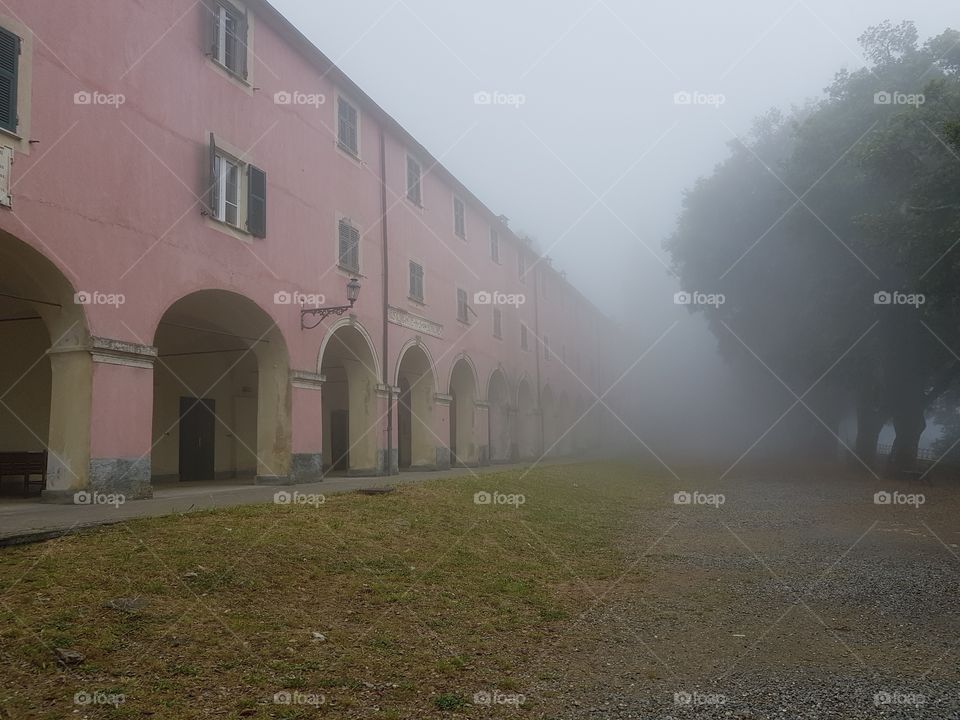 Fog at Sanctuary of Soviore - Monterosso al Mare, La Spezia, Liguria, Italy.
