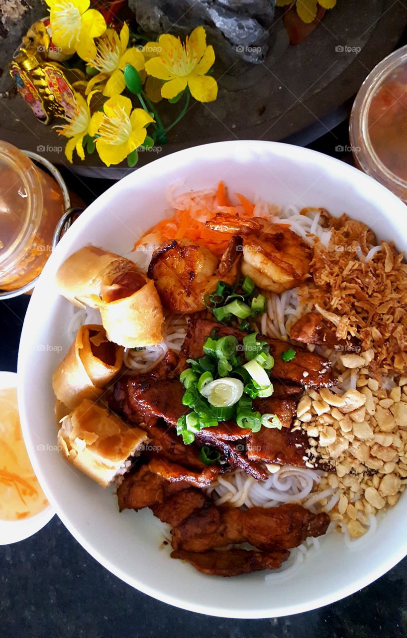 High angle view of healthy dish on table