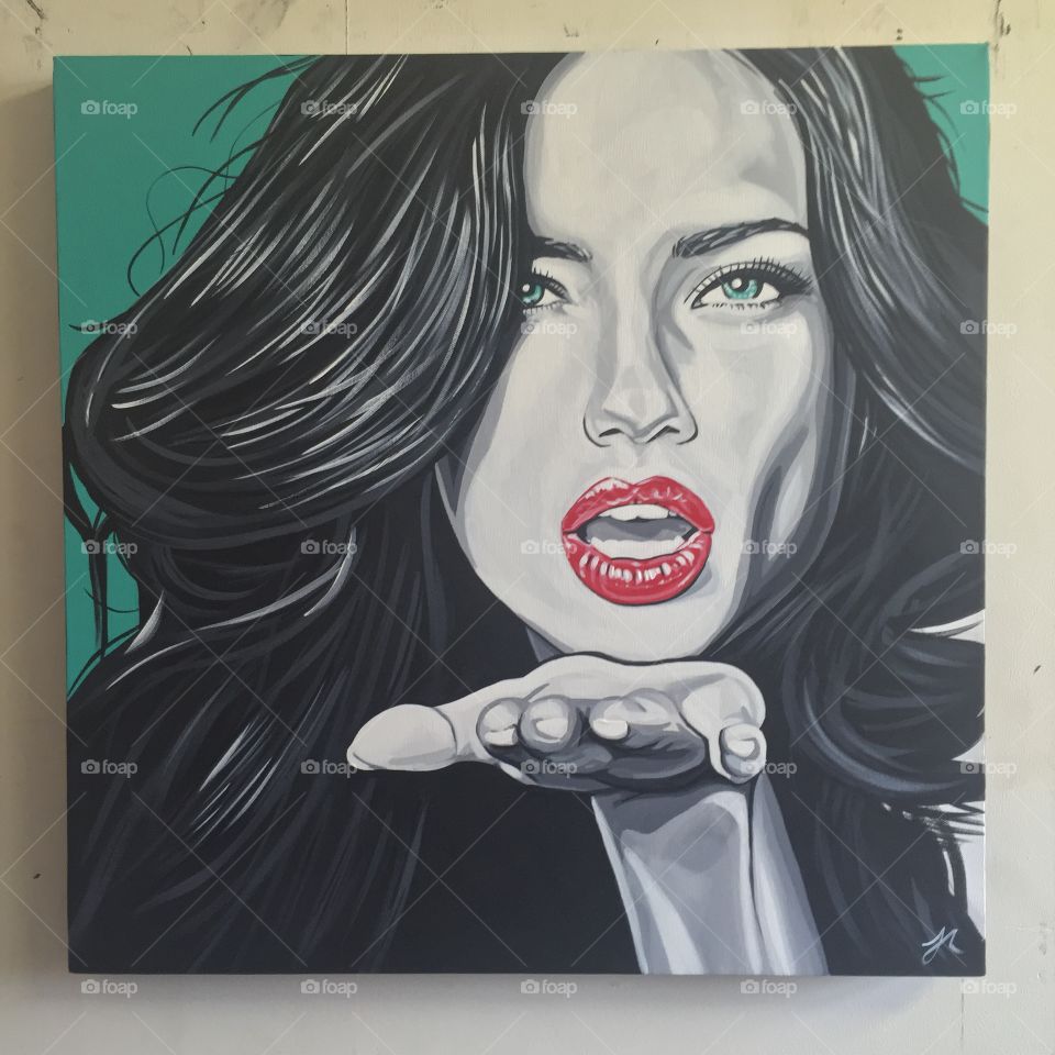 Long kiss goodbye 
Acrylics on boxed canvas
Hand painted 
24x24"
