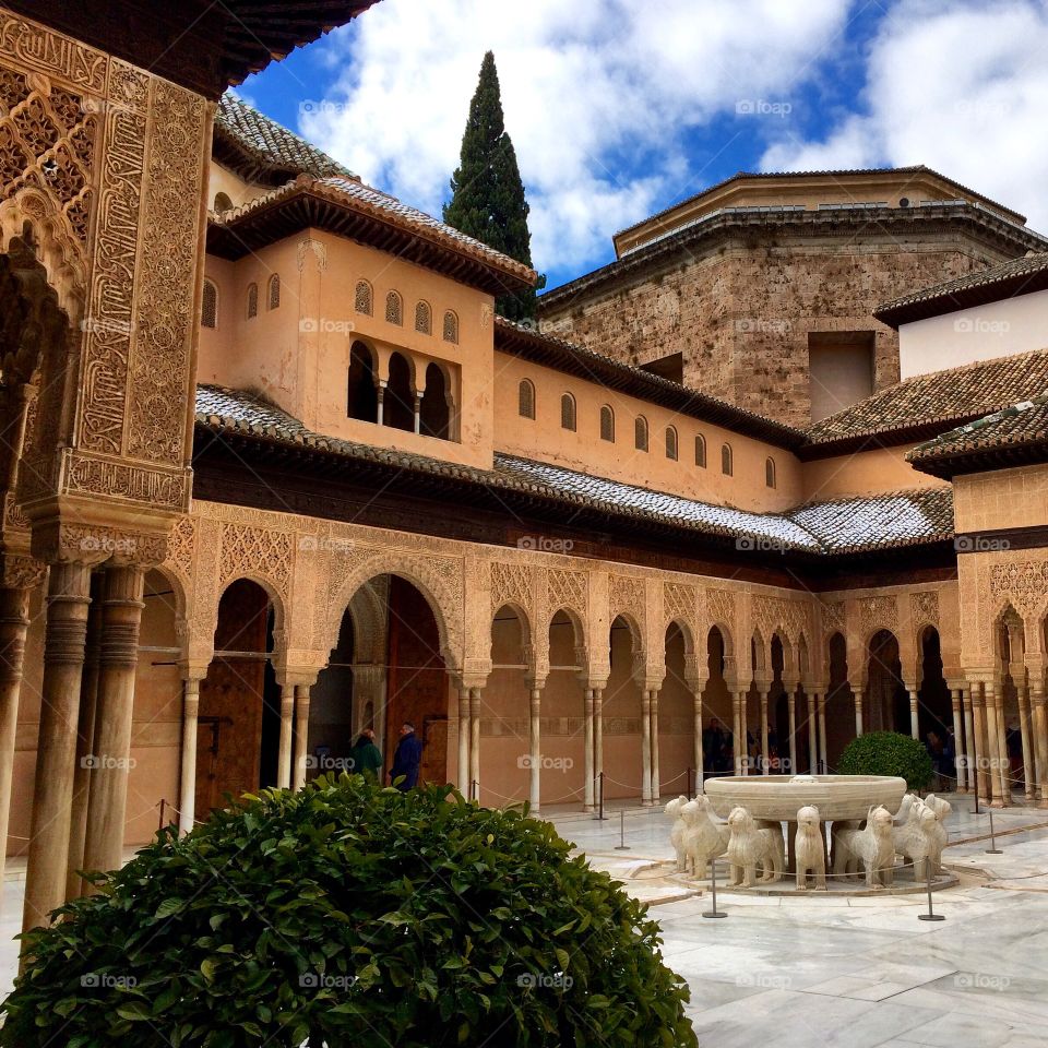 El Patio de Los Leones. A patio in La Alhambra in Granada, Spain