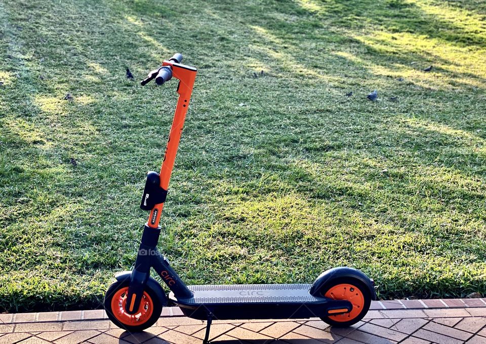 Electric scooter  side angle view photo, orange color electric scooter photo for display image 🛴