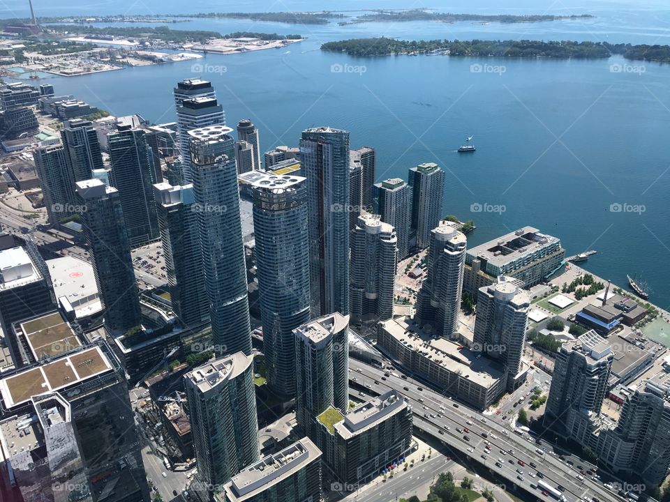 View above on the CN Tower in Toronto Canada. 