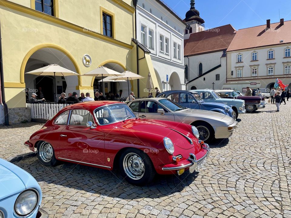 Red cool retro car outdoor 