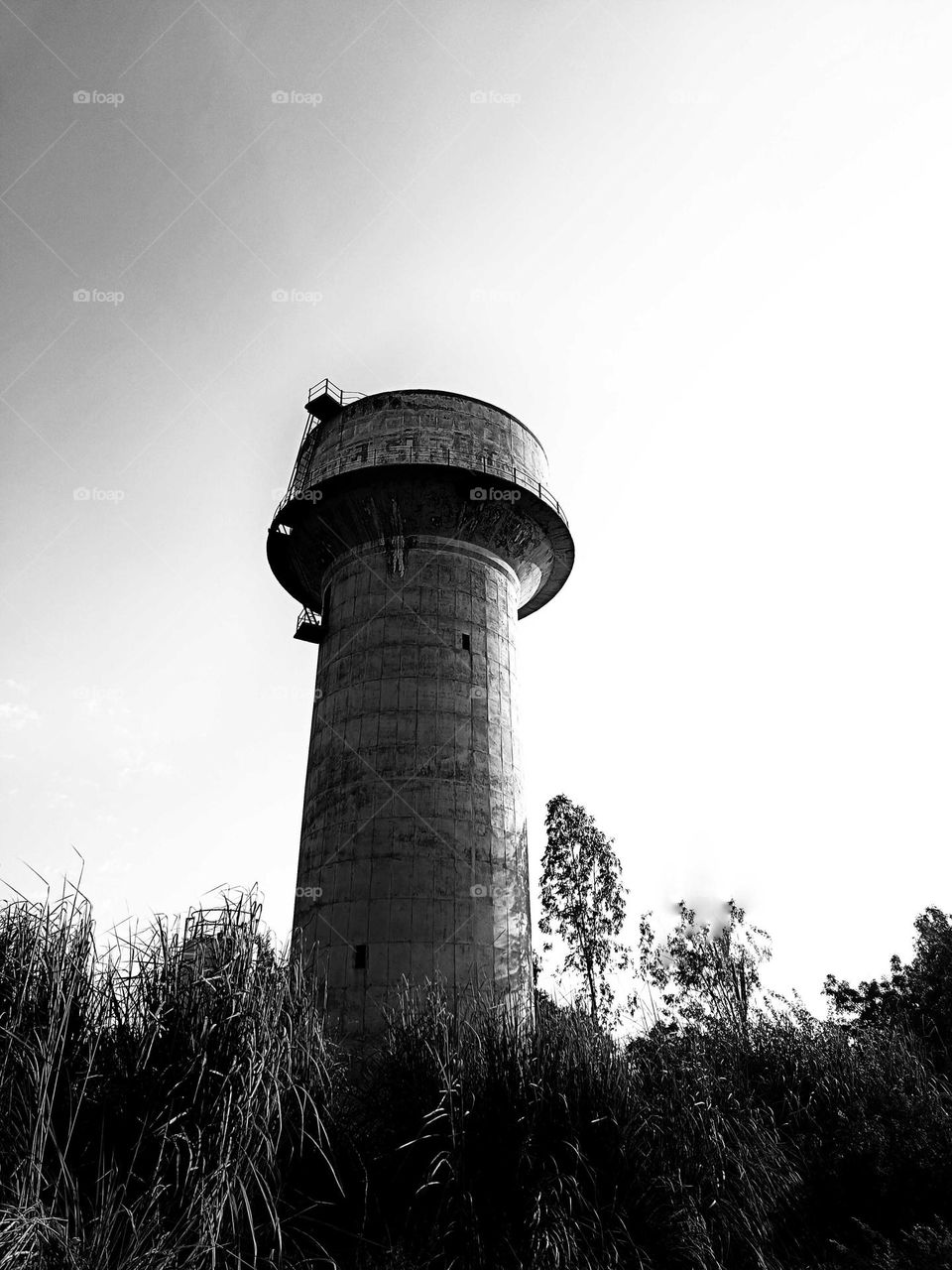 black and white picture of water storage tank.