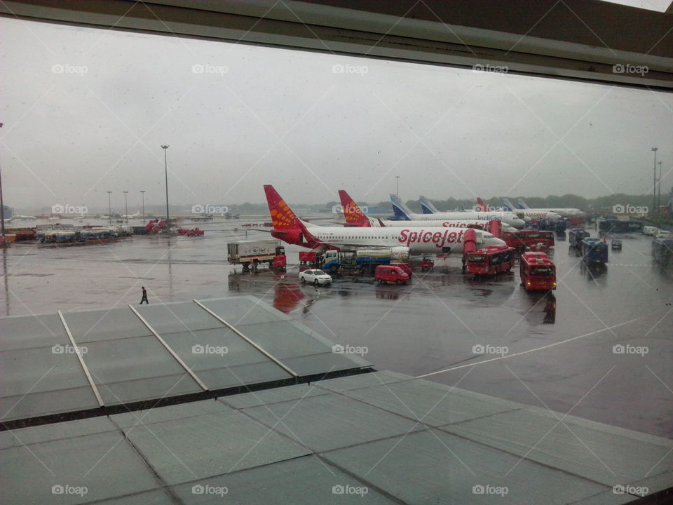 Rainy day on airport