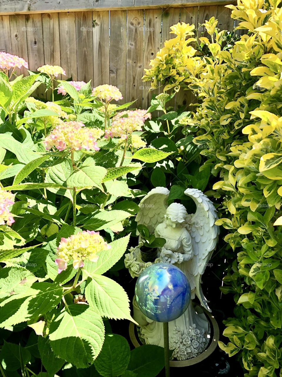 Garden decoration & blooming bush 