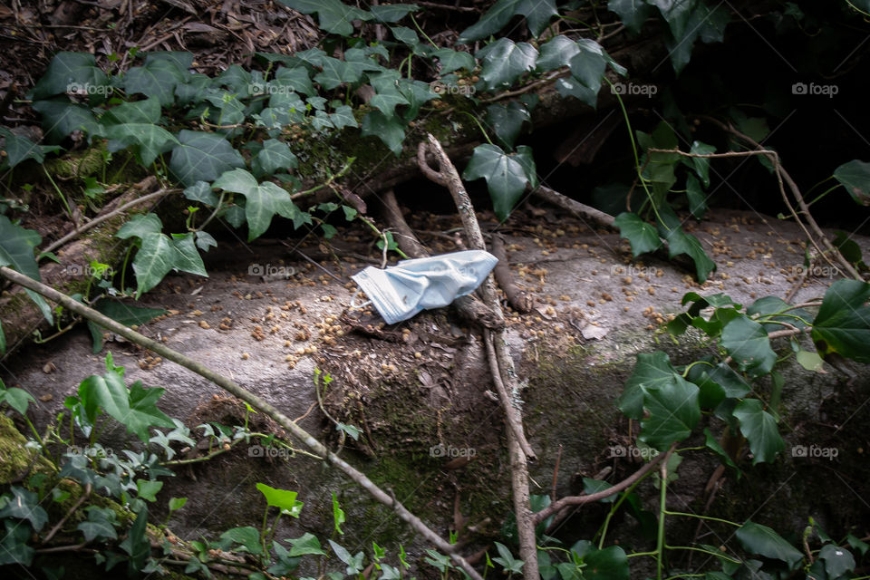 lost mask in the middle of the woods.  we don't deserve this planet