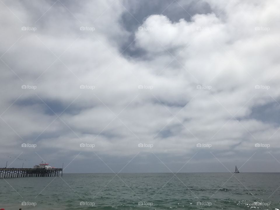 The beach and sky horizon at the balboa pier in California 