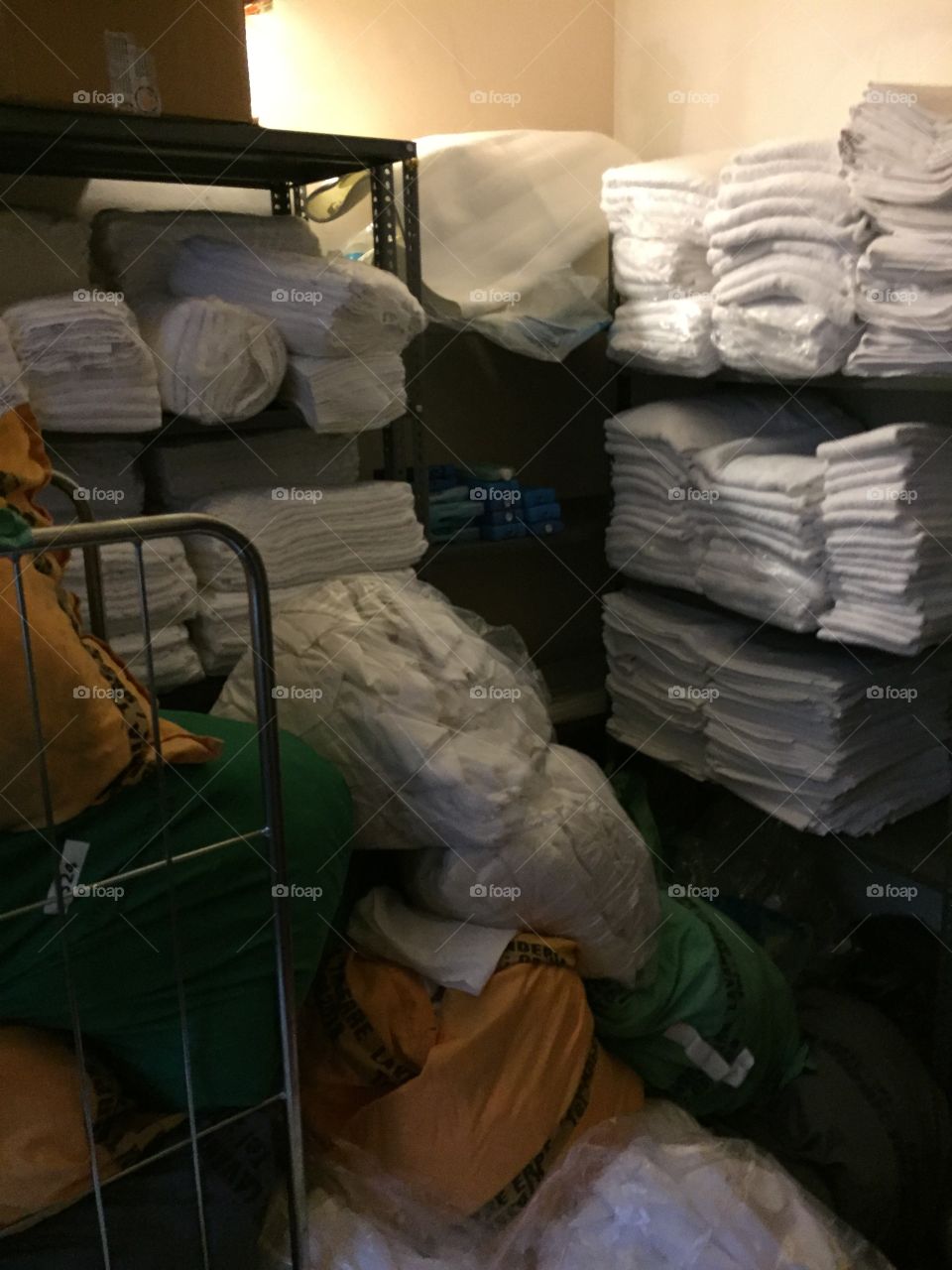 The room where clean and used laundry is stored