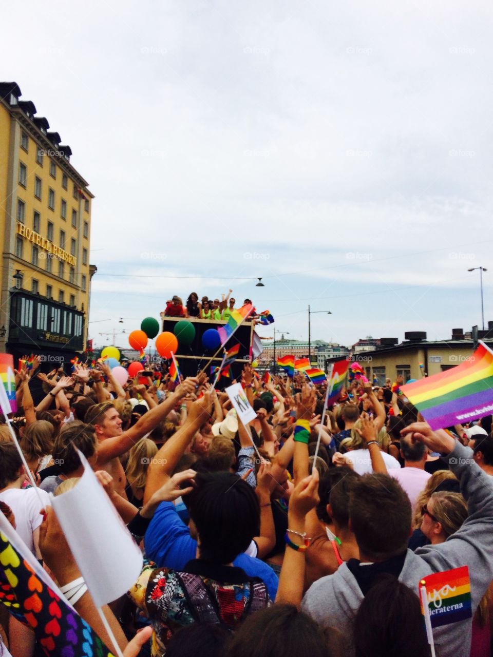 Be free. Thousands of people dancing at the Swedish pride