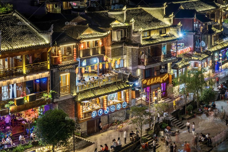 Building Night View of Fenghuang Ancient Town is one of the most famous old towns in China.