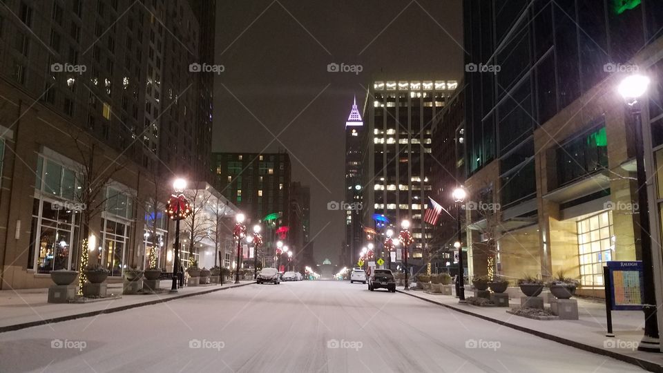 Raleigh Fayetteville Street Looking North to Capital After First Snow