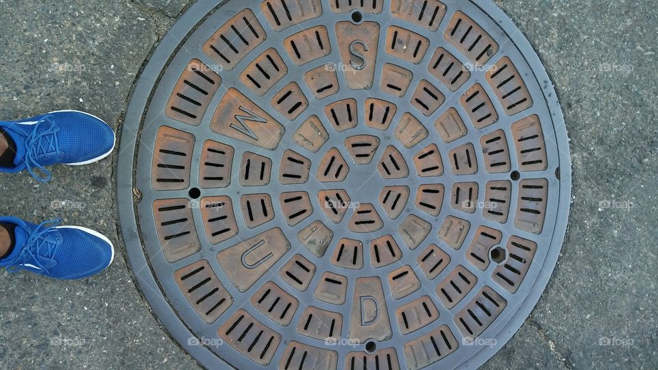 manhole on R Street in downtown Sacramento California