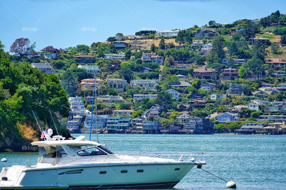 Motor Yacht At Anchor In San Francisco Bay