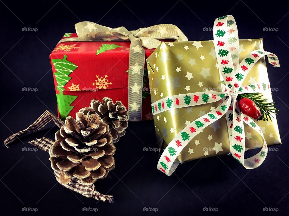 Christmas gift against black background