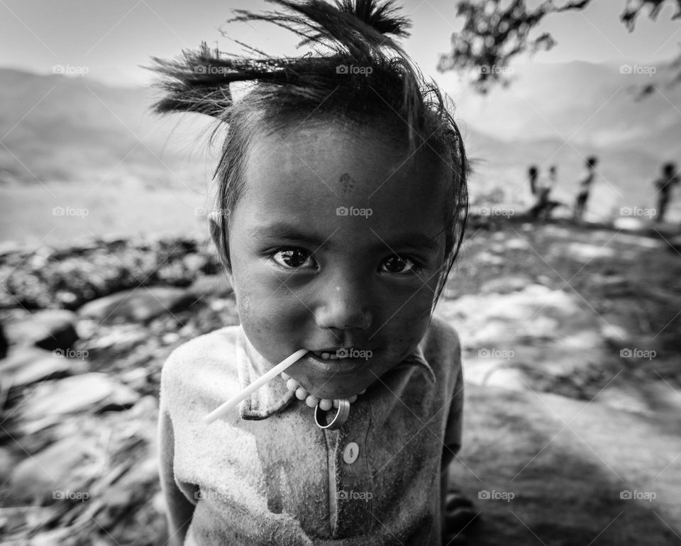 beautiful eyes of Hanhi's baby girl in Choan Then, Bat Xat, Lao Cai province,  Viet Nam