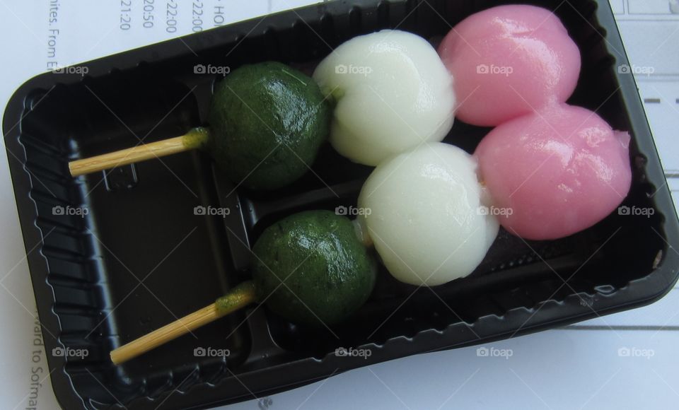 Japanese Hanami Dango.  Sakura Season Traditional Sweets.  Spring Cherry Blossom Season Dumplings. Wagashi