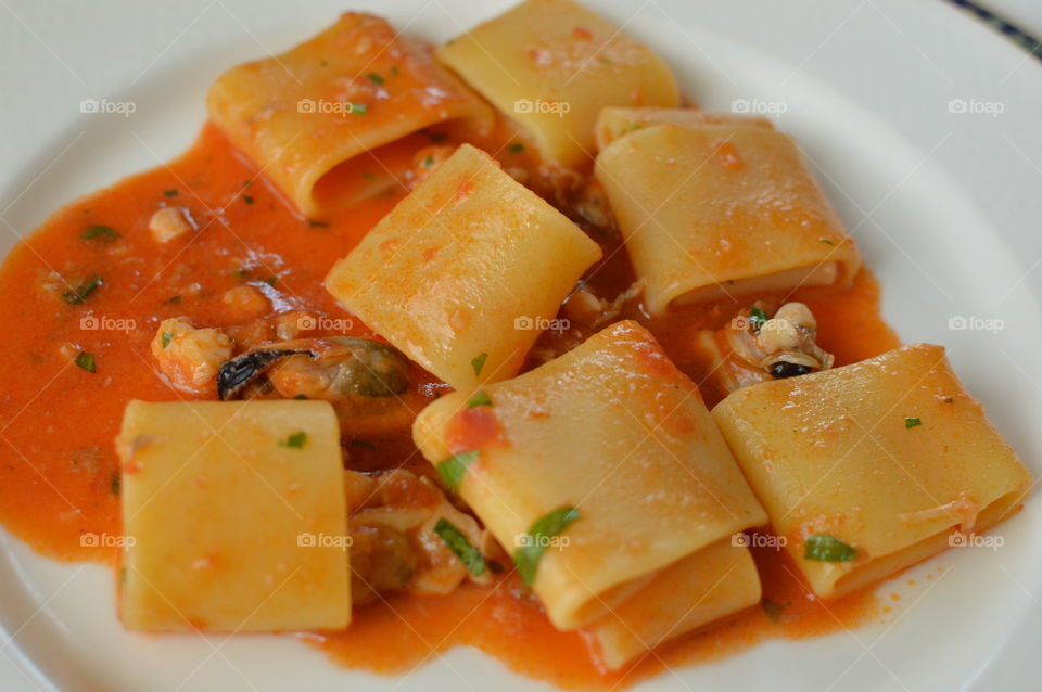 Extreme close-up of paccheri