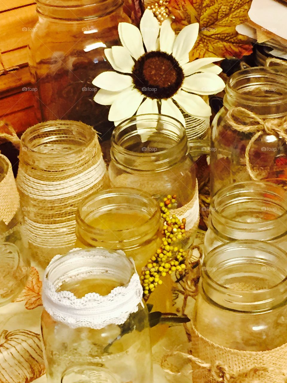 Mason jars decorated and I decorated.