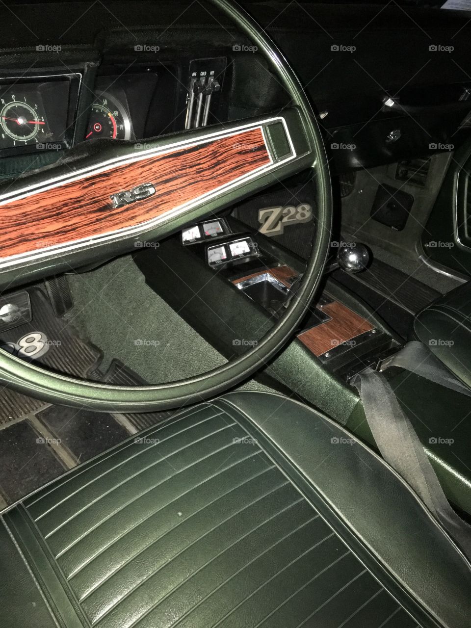 Classic 1969 RS Z28 front interior, green
