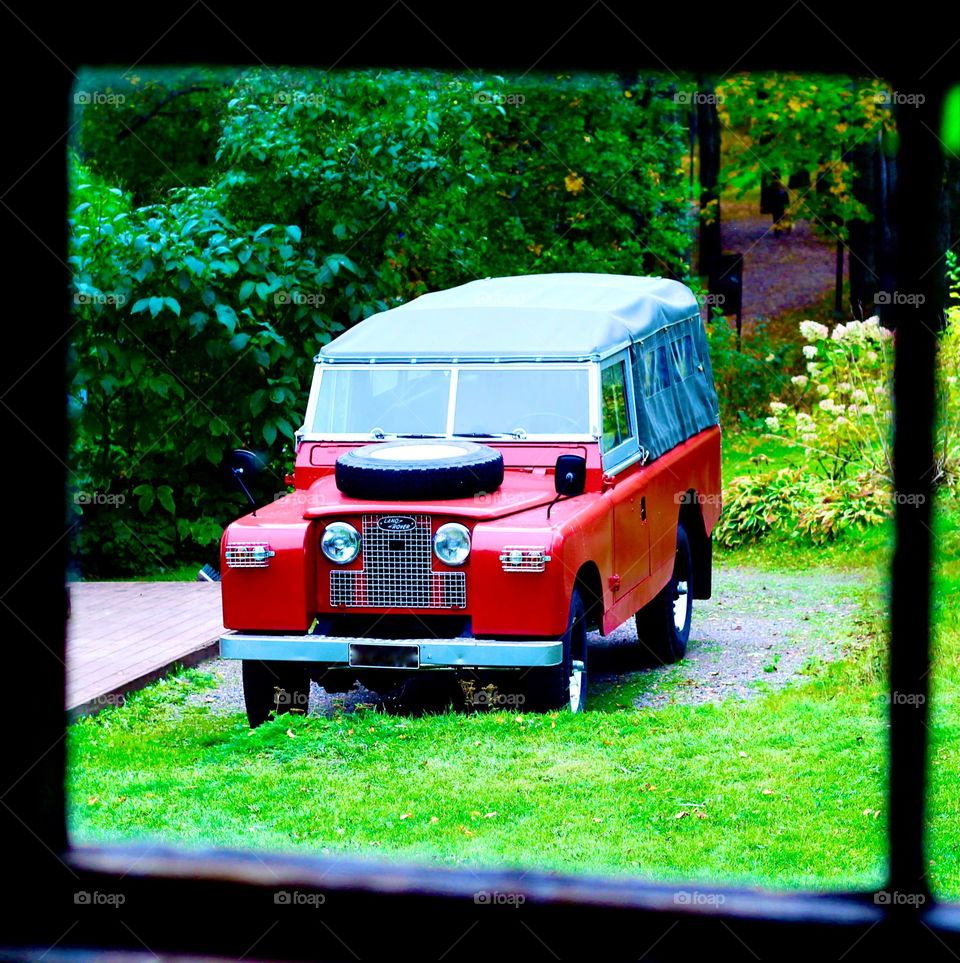 Land rover viewed from window
