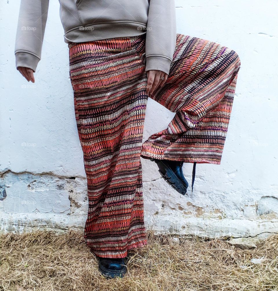 A crazy combination of colors on the pants