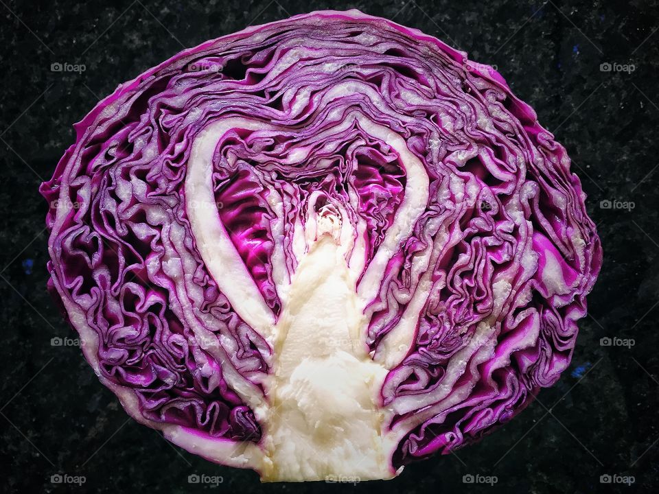 Closeup of half a red cabbage
