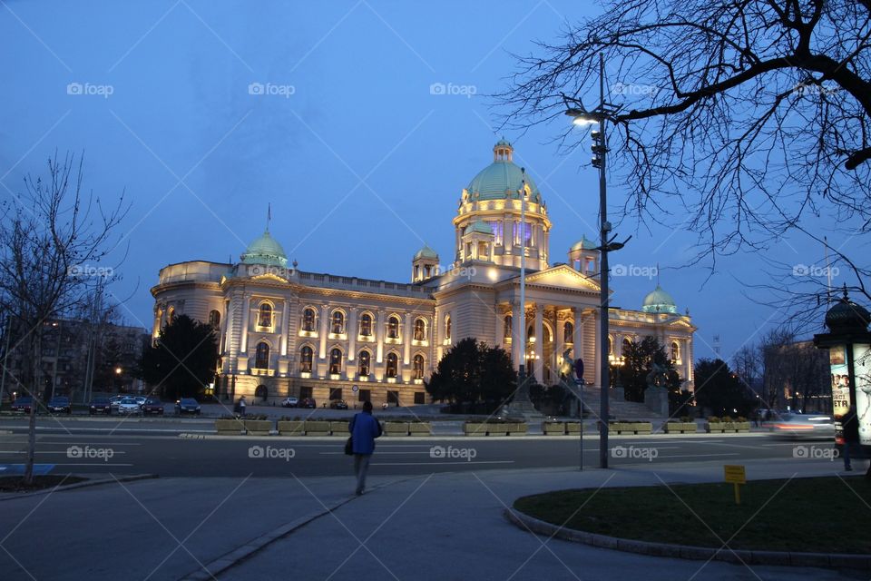 Parliament. Parliament of Serbia in Beograd. Beautiful night capture