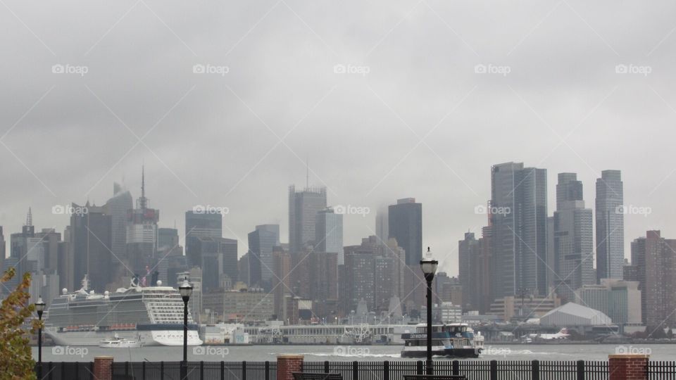 City Skyline on a Cloudy Day. Smog and Urban Pollution. Angle 2