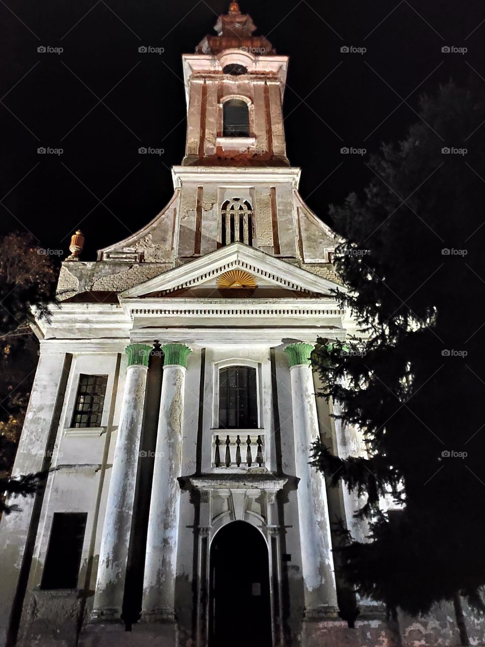 Vrbas Serbia old Protestant Church in town centre by night