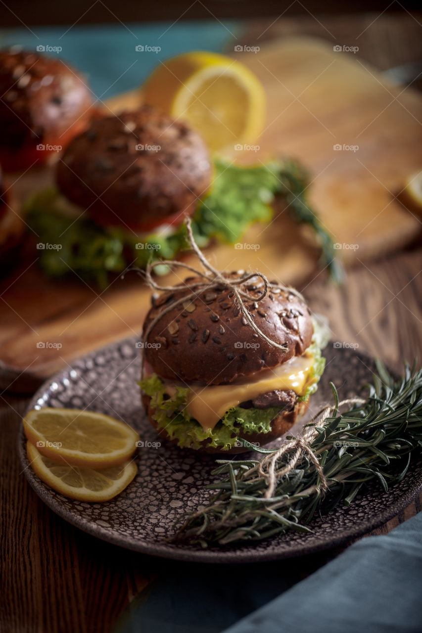 Dark burger with grain bread