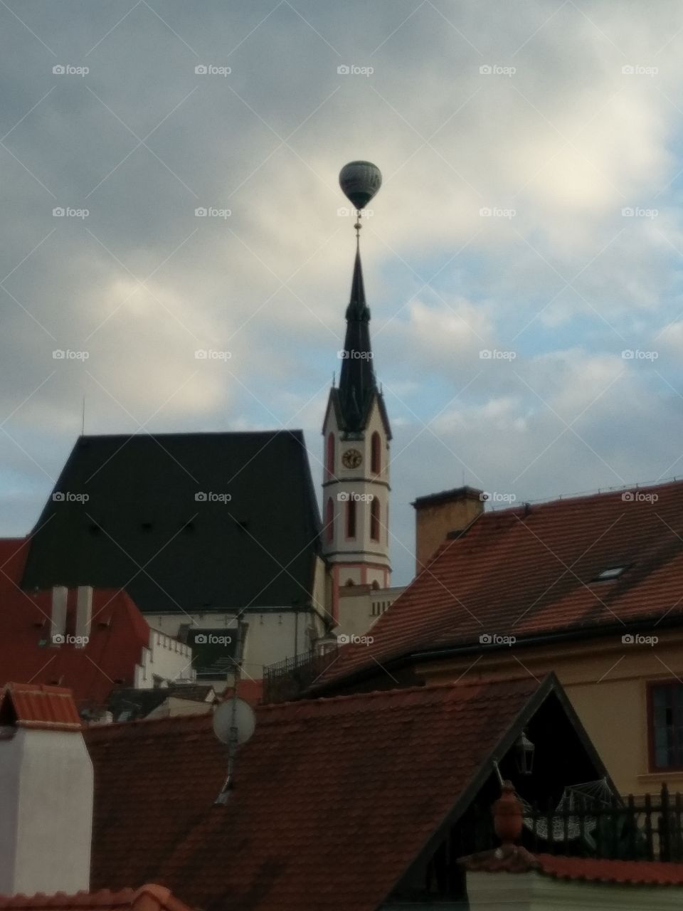 Church and balloon in Český Krumlov